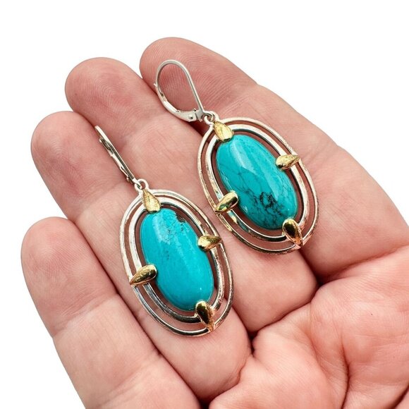Designer NF Women Earrings Sterling Silver Turquoise Blue Green - Picture 2 of 5